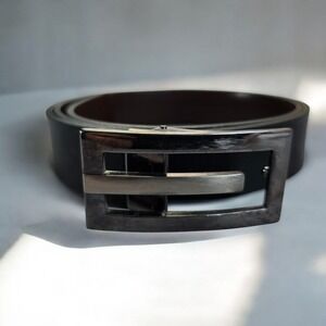 Designer Style Leather Belt (USA) Silver Tone‎ Buckle (Italy) Women Size 36 90